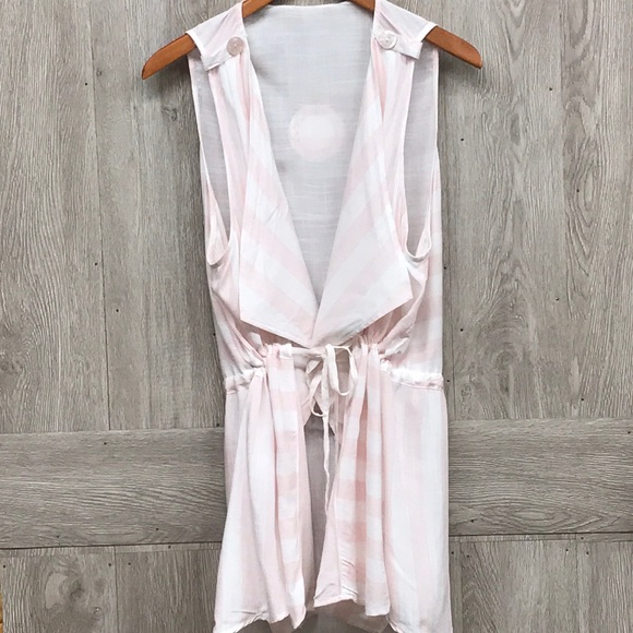 Back2Basics Tops - Pink Striped Sleeveless Draped Lapel Vest